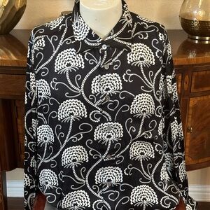 Ascot Chang Bespoke Silk Black White Floral Shirt